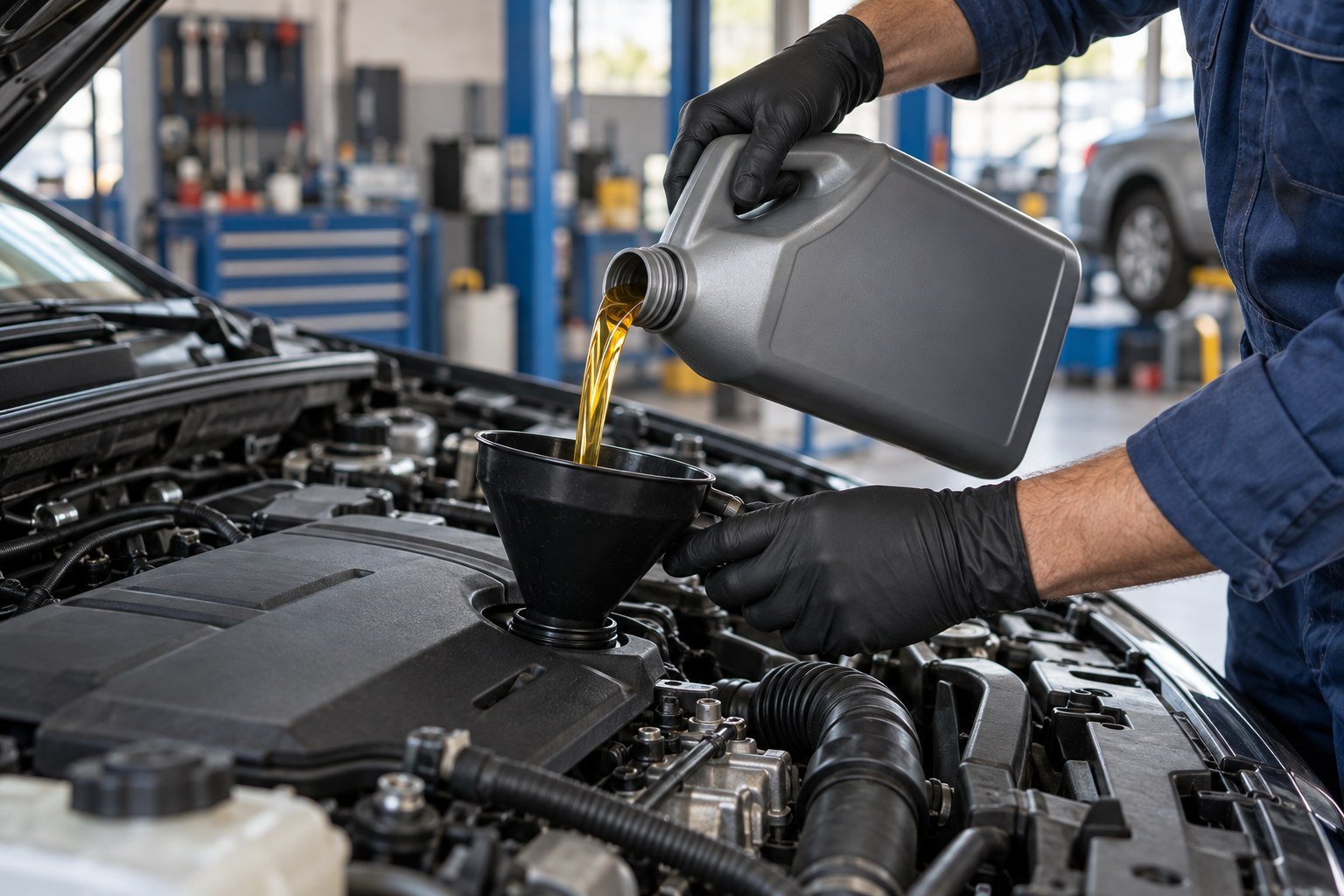 Motor yağı dolumu; yapay zekâyla hazırlanmış temsili bakım görseli